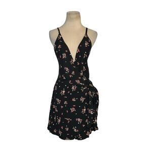 Free People Tango at Night Black Floral Wrap Skirt Front Romper size 0
